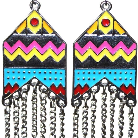 Pull&Bear Colorful Cute Boho Vibe Earrings Silver - Picture 3 of 3